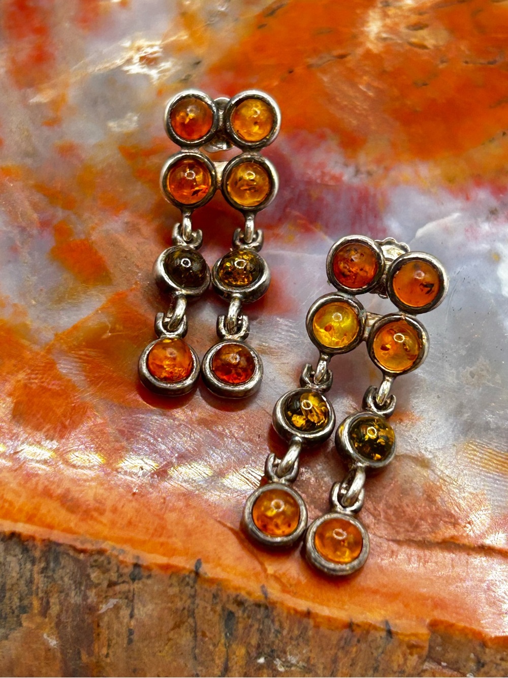 Vintage Sterling Silver Amber Earrings